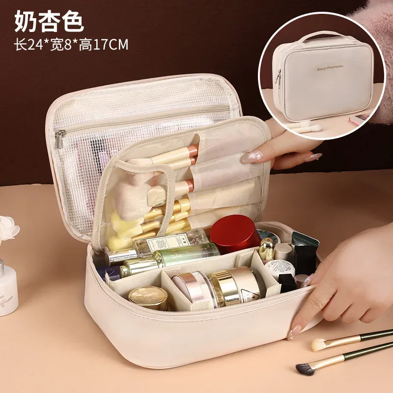 grande trousse de maquillage portable avec panneau à pinceaux amovible, étui de rangement cosmétique de voyage pour femmes