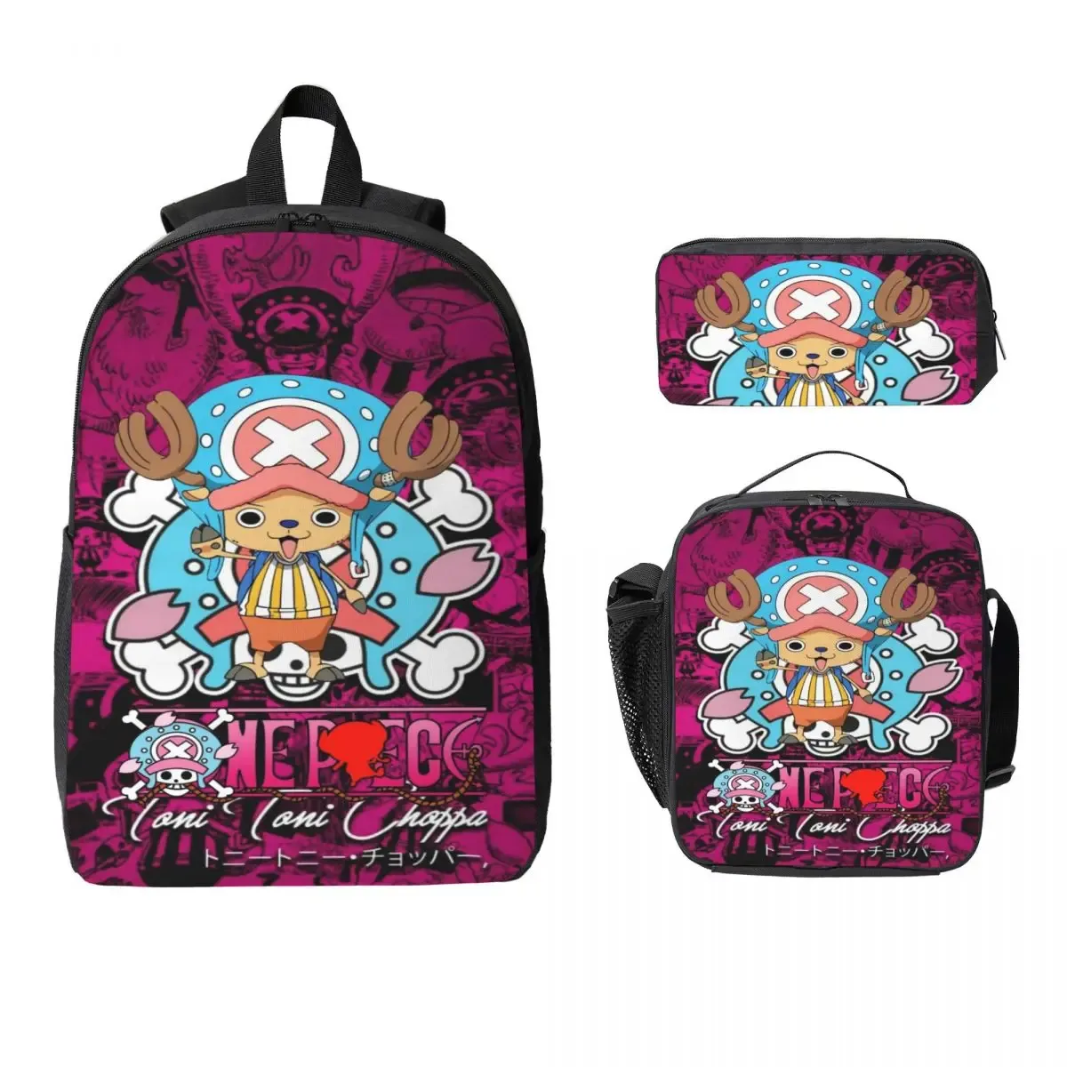 ensemble de 3 sacs à dos luffy one piece pour enfants, avec trousse à crayons, sac à livres et boîte à lunch pour les élèves.