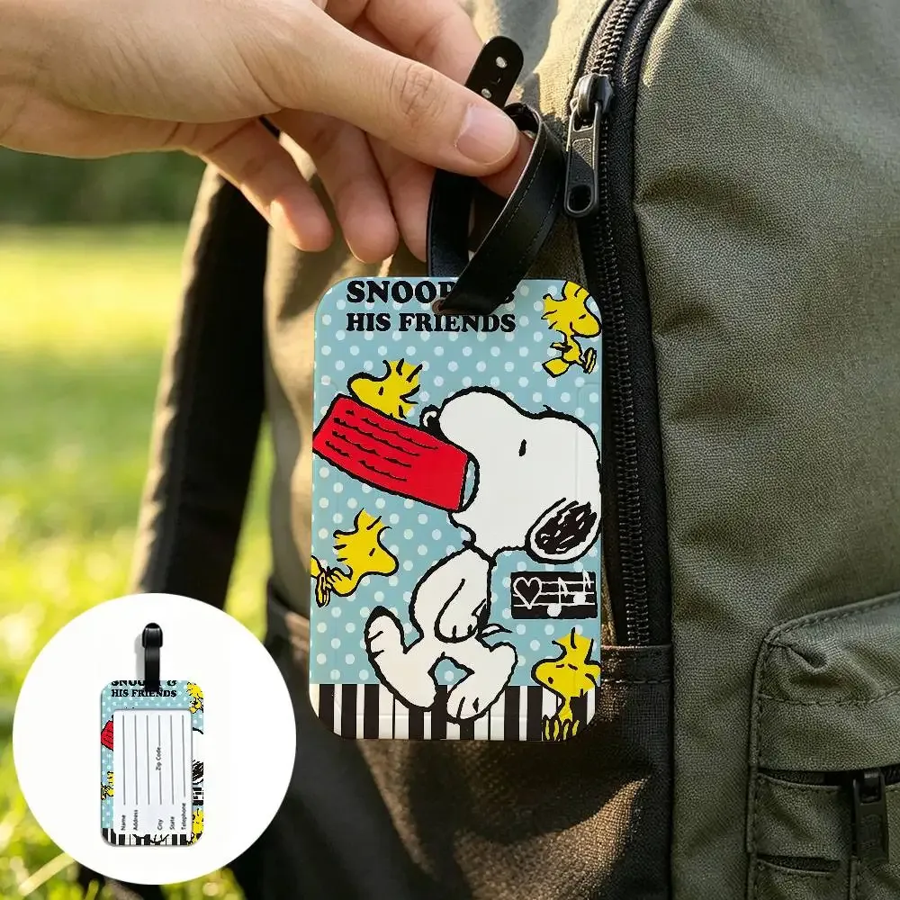 étiquette de bagage en pvc imperméable avec motif de dessin animé classique mignon s-snoopy, porte-carte d'information, identificateur anti-perte pour valise et sac à main