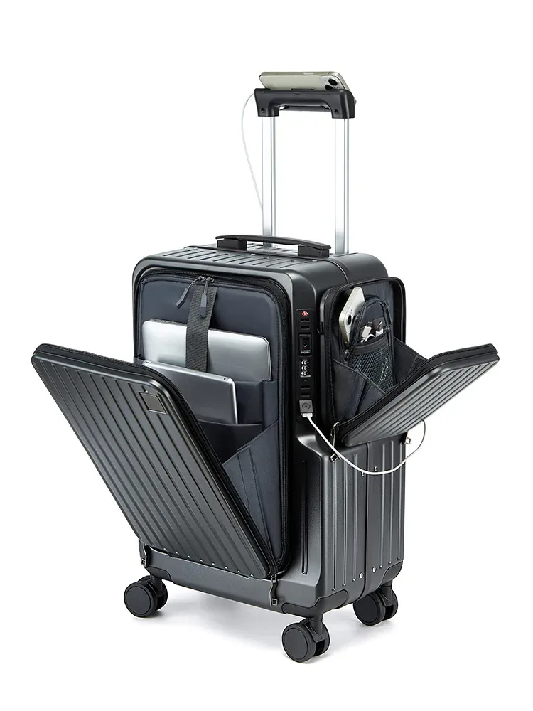 20 pouces multifonctionnel ouverture avant bagages ordinateur portable valise de voyage boîte d'embarquement boîtier de chariot pc mot de passe boîte bagage à main