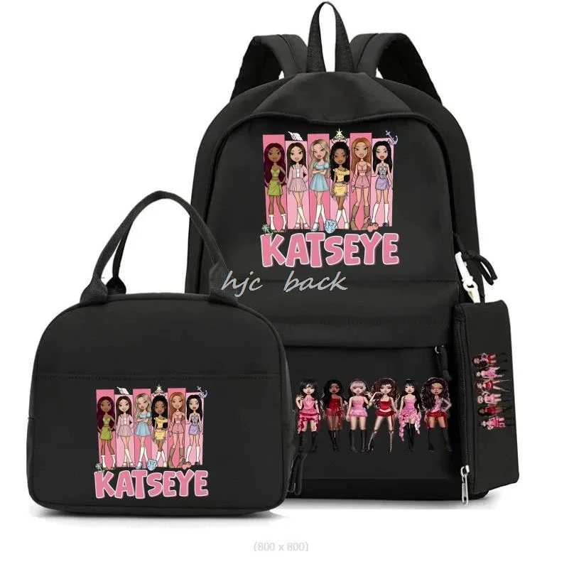 hot katseye drôle impression sacs à dos 3 pièces ensemble femmes ordinateur portable en nylon sacs d'école pour adolescentes garçons kawaii étudiants enfants