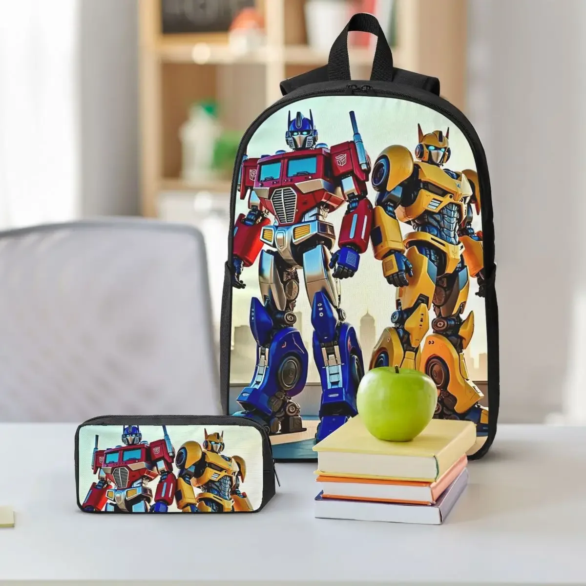 sac à dos optimus prime pour étudiants, garçons et filles, sac d'école, sac à bandoulière pour ordinateur portable, sac à déjeuner isotherme, trousse à crayons, 3 pièces