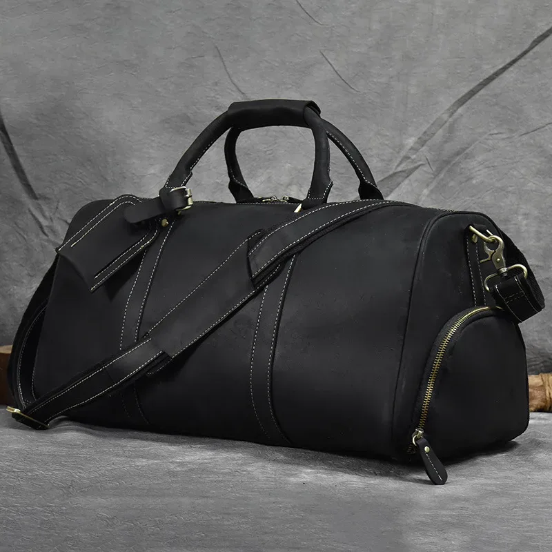 nouveau sac à main vintage en cuir crazy horse, sac de voyage et de sport 20 pouces avec compartiment à chaussures