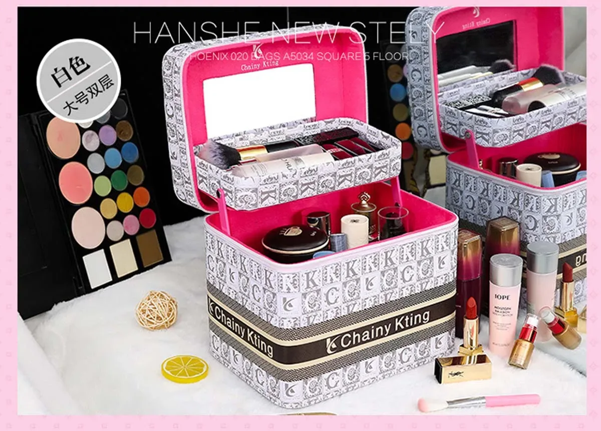 trousse de maquillage rétro à la mode, nouvelle trousse de maquillage multicouche de grande capacité, boîte de rangement de cosmétiques portable de voyage, cinq modèles