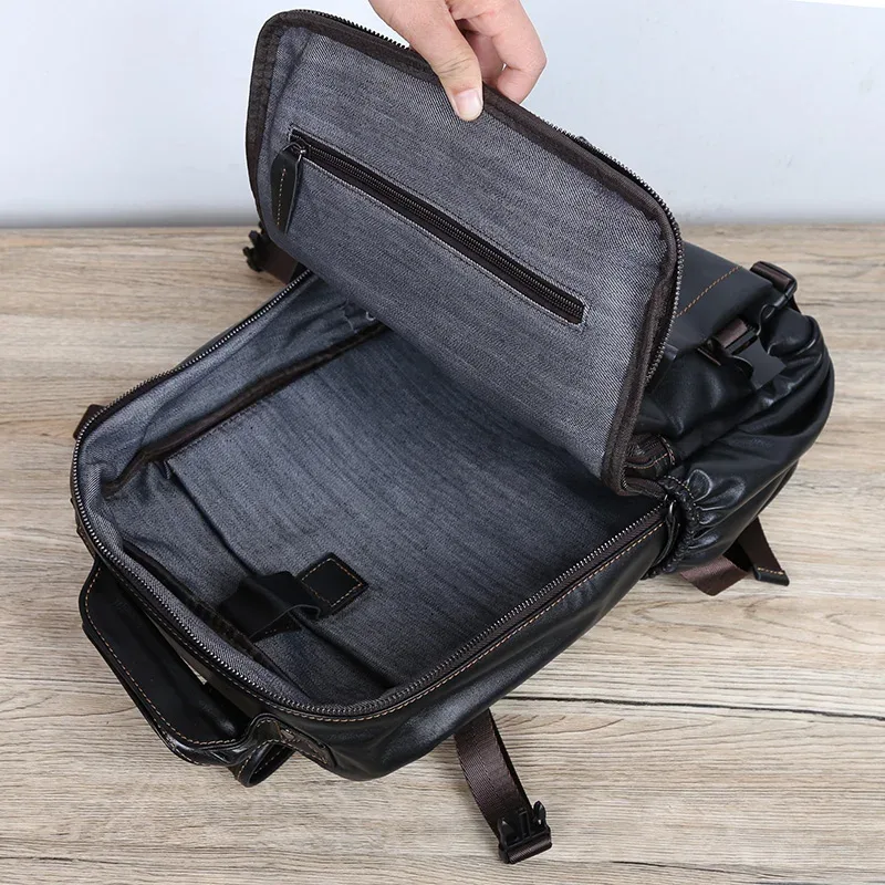 sac à dos vintage en cuir de vachette pour homme, grande capacité, avec fermeture éclair et boucle, sacoche décontractée en cuir pour ordinateur portable 15 pouces