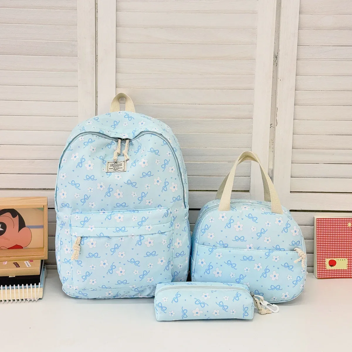 ensemble de sacs à dos 3 pièces pour adolescentes, motif floral avec nœud adorable, ultra léger, grande capacité, polyvalent, pour l'école, le campus, les activités de plein air et l'usage quotidien