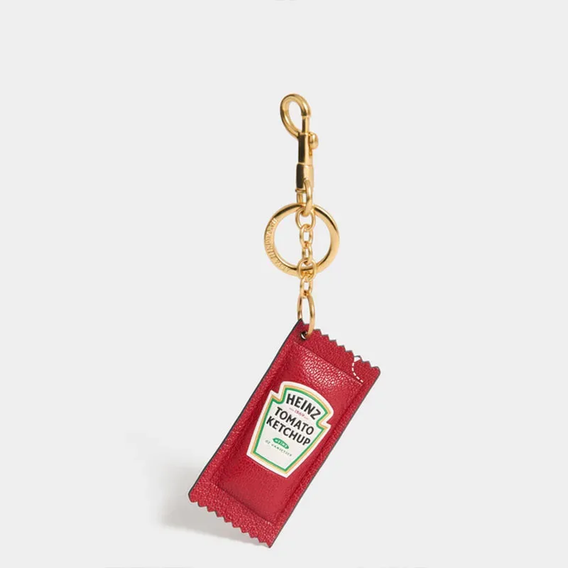 breloque de sac vintage en forme de sachet de ketchup tomate, pendentif alimentaire rétro en similicuir, porte-clés amusant pour sac à main, sac à dos, accessoire de sac.