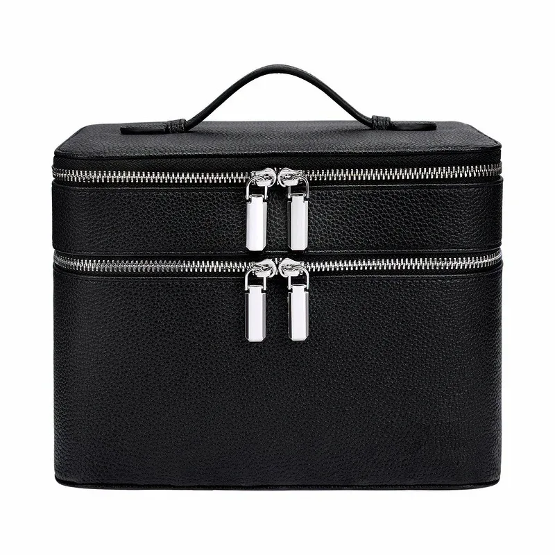 trousse de maquillage en cuir double couche grande capacité, organiseur de cosmétiques étanche, trousse de toilette de voyage portable pour femmes