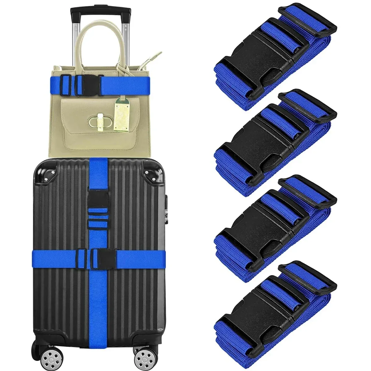 Sangles de sécurité réglables pour bagages, ceinture de bagage avec fermeture à boucle, ceinture de bagage pour fermeture de sac de voyage de valise, sécurité des bagages