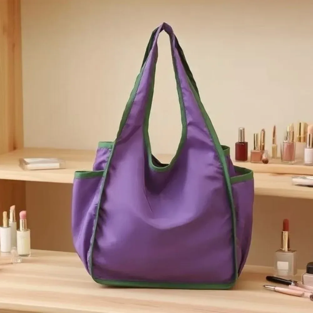 sac de courses réutilisable de grande capacité, sac fourre-tout pliable et imperméable, sac écologique en polyester à blocs de couleur, sac d'étude