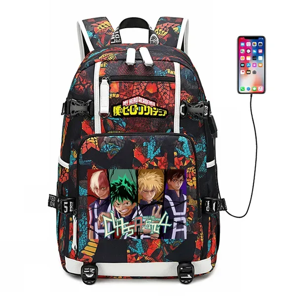 sac à dos de voyage grande capacité mha, sacs d'école imperméables pour garçons, sac à dos pour ordinateur portable avec chargement usb, sac à dos oxford pour cosplay