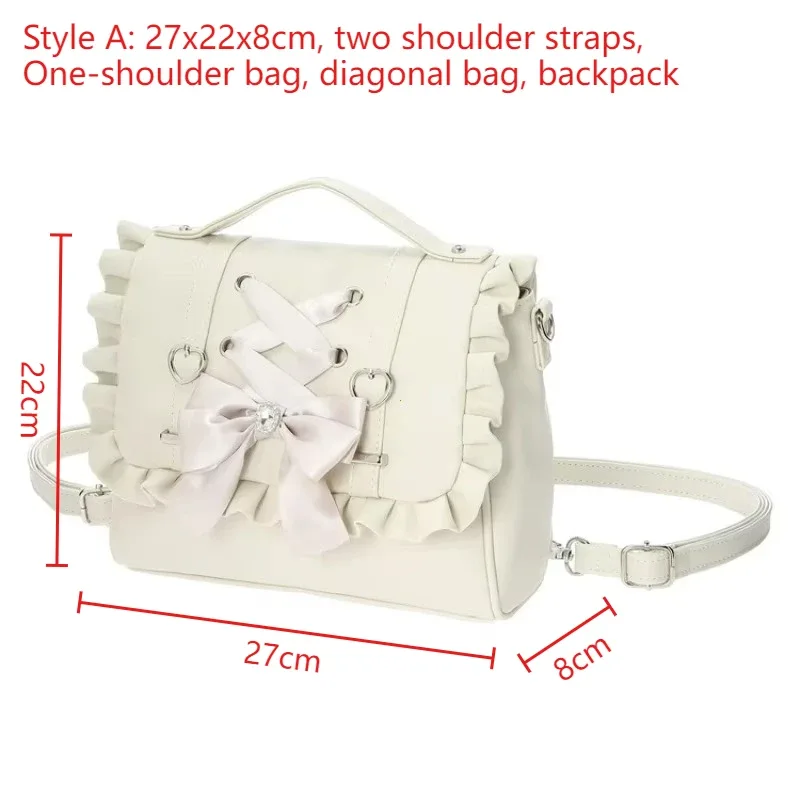lolita knot femmes bapa sac à main simple épaule bandoulière double sac coréen sle décontracté en cuir pu kawaii sac à dos ita sac