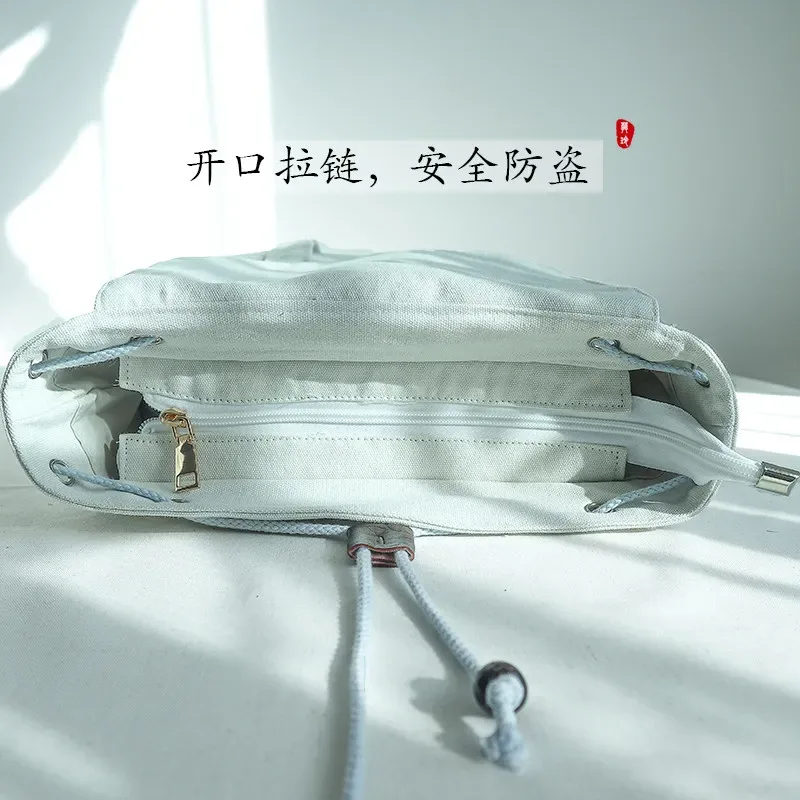 sac à dos en toile muling 15 pouces, style vintage chinois hanfu, brodé, avec cordon de serrage, fermeture éclair antivol, pour ordinateur portable, usage quotidien