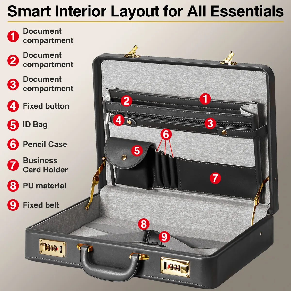 Porte-documents pour hommes, porte-documents antivol à double verrouillage avec compartiment pour ordinateur portable de 16 pouces, simili cuir imperméable, étuis brefs pour hommes avec