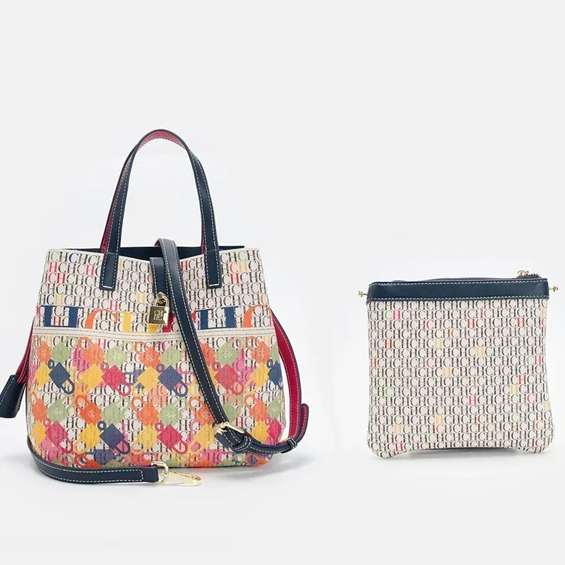 ch sac seau pour femme, ensemble de 2 pièces, sac bandoulière à imprimé floral, sac à main de luxe de créateur avec mini pochette pour usage quotidien