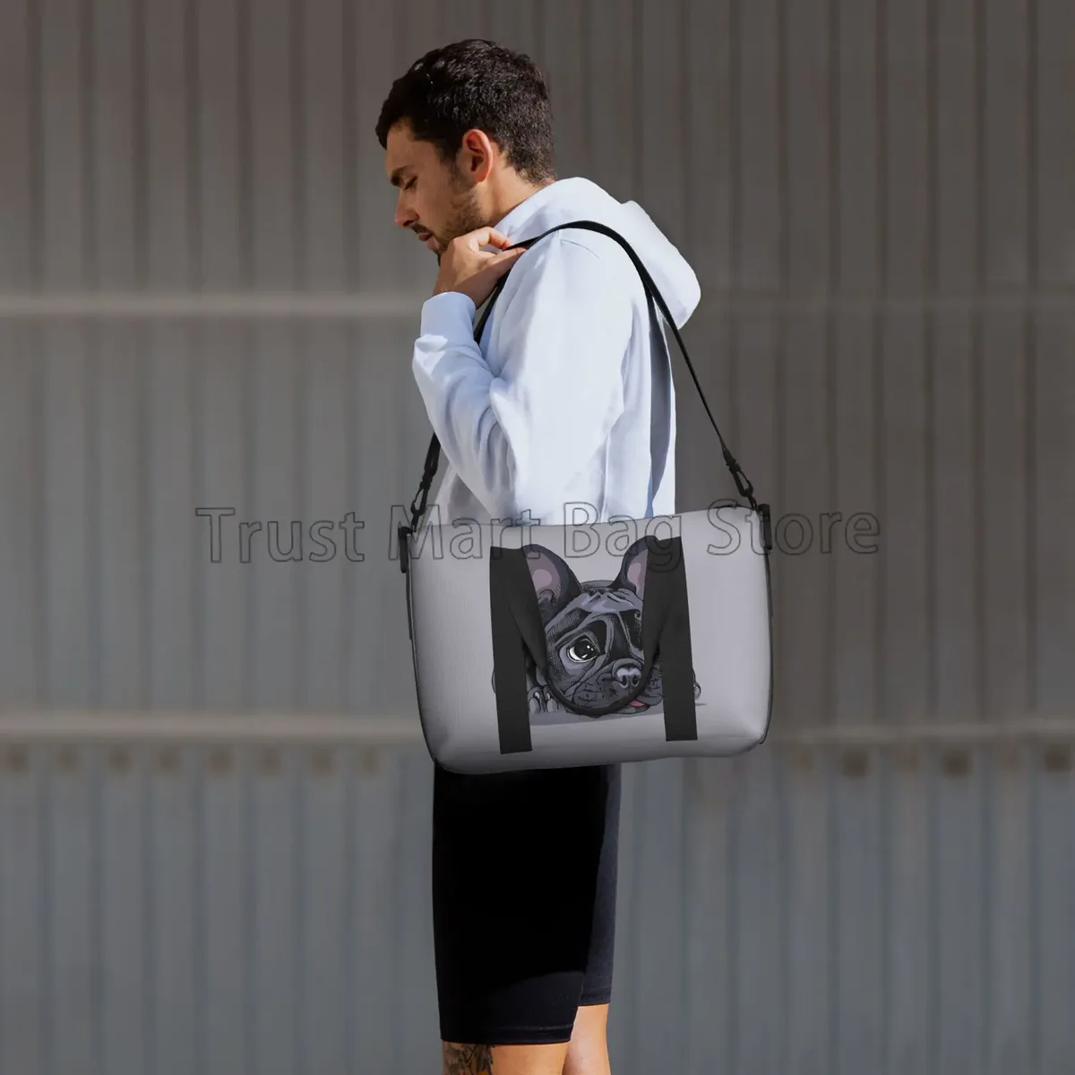 sacs polochons de voyage imprimés d'art bouledogue français, fourre-tout de sport léger, sac de sport, sac de week-end à bandoulière pour hommes et femmes