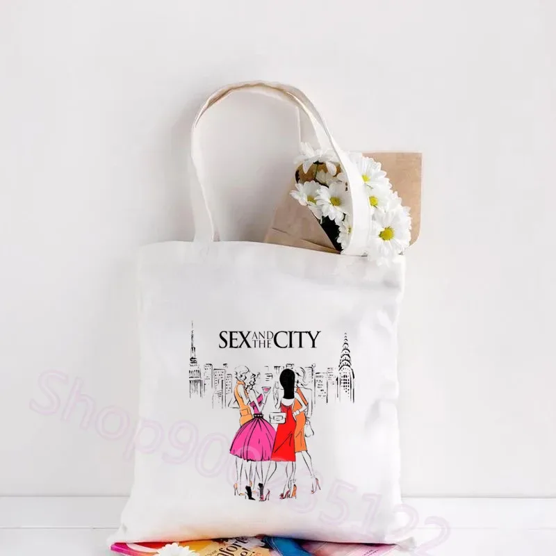 sac fourre-tout en toile imprimé sexe et la ville, sac à main de grande capacité pour étudiants, sac à bandoulière de mode, sacs de shopping pour femmes, voyage