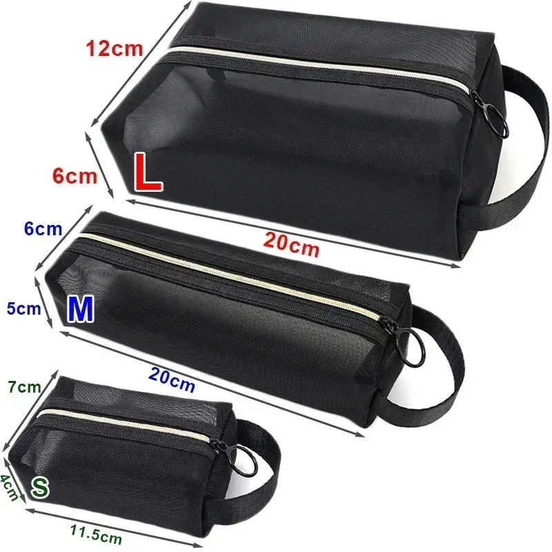 ensemble de 3 sacs à cosmétiques en maille, noir et gris, sacs de maquillage portables, fermeture éclair en maille respirante, adaptés à la pochette de rangement de voyage