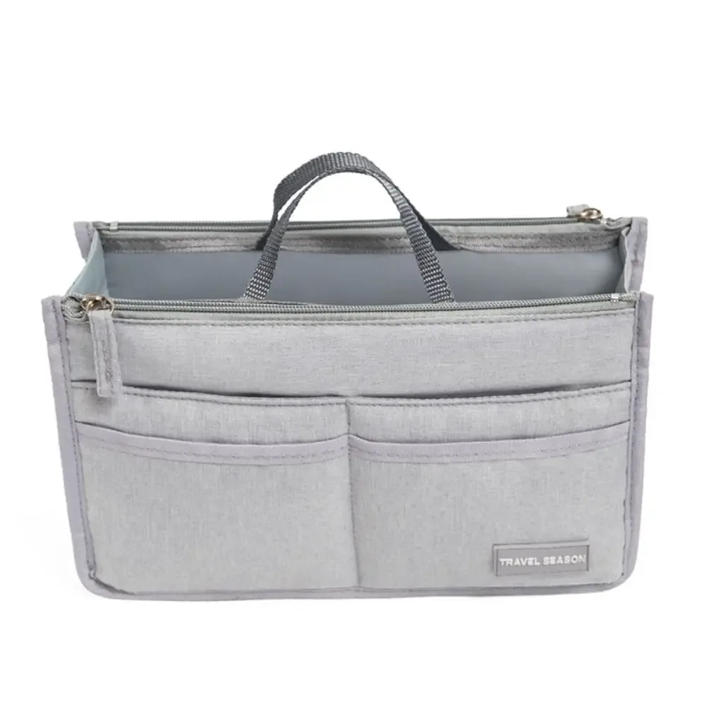 trousse de toilette de voyage portable en polyester, grande capacité, double fermeture éclair, sac cosmétique, organisateur de sac, sac d'insertion étanche