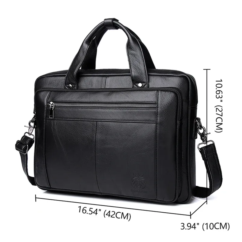 schlatum sac d'ordinateur de bureau en cuir véritable pour hommes, porte-documents d'affaires, sacs à main de luxe noirs, porte-documents pour ordinateur portable, 16"