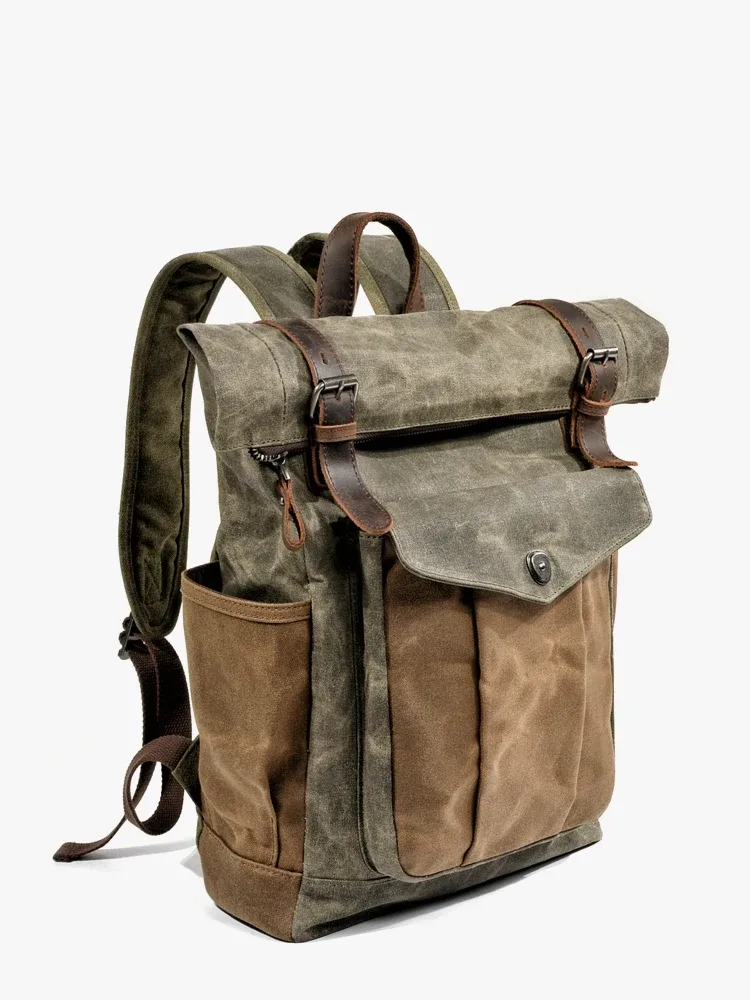 sacs à dos en toile vintage de luxe pour hommes, toile de cire d'huile, sac à dos de voyage en cuir, grands sacs de jour imperméables rétro