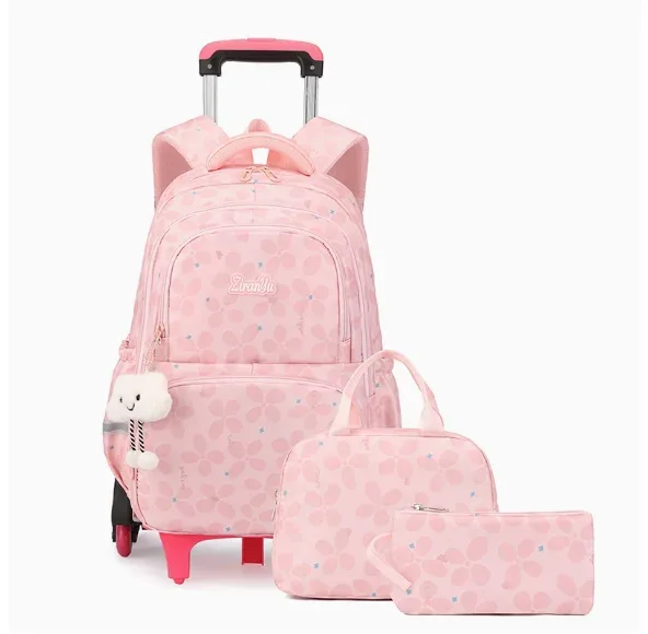 ensemble de sacs à dos à roulettes pour filles, pour les élèves du primaire (3e, 6e et 9e années) et les collégiens, 3 pièces