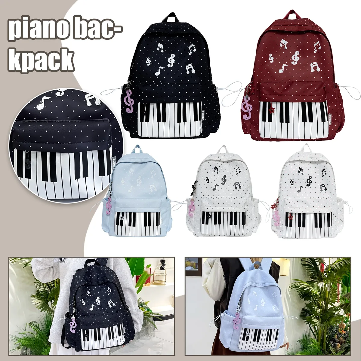 sac à dos sur le thème du piano, sacs à dos élégants pour ordinateur portable, sac à dos décontracté à motif de piano, sac à dos tendance et preppy pour étudiants