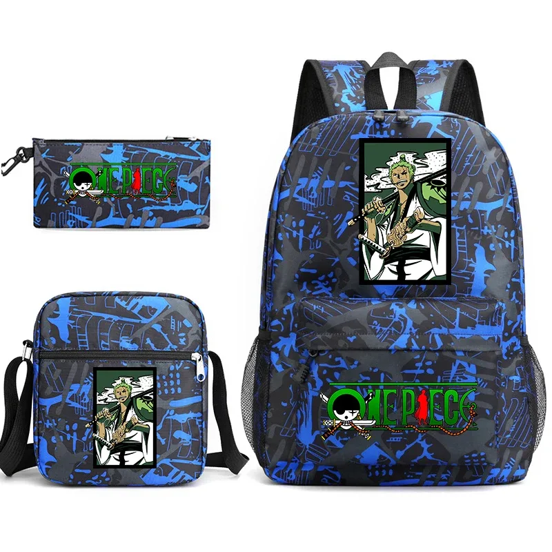 ensemble de sacs à dos pour étudiants imprimés one piece zoro, avec sac à bandoulière et trousse à crayons, pour enfants et adolescents, pour l'école, les voyages, légers