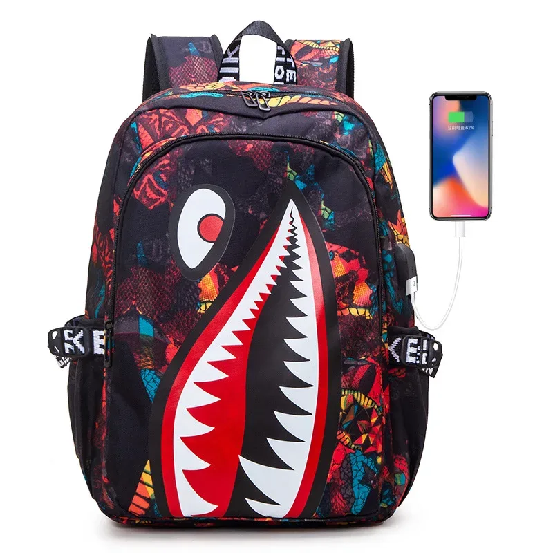 sac à dos pour enfants, motif requin, grande capacité, léger, simple, sac à dos de dessin animé