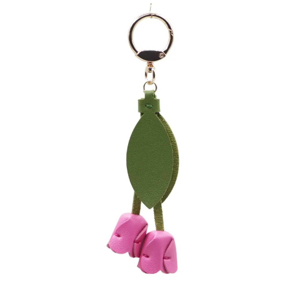 pendentif de sac en forme de tulipe, en cuir pu, style coréen, décoration de sac à dos, breloques pour sac, accessoires assortis, porte-clés de voiture, pour femme