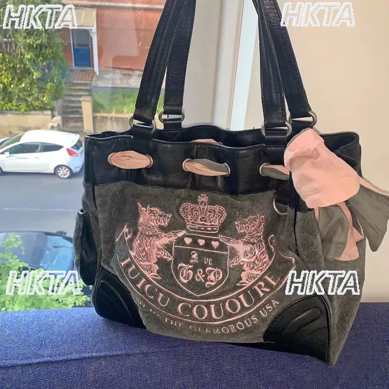 sac fourre-tout vintage tendance, nouvelle couleur contrastée, broderie alphabet y2k, grande capacité, sacs à dos polyvalents noirs pour femmes