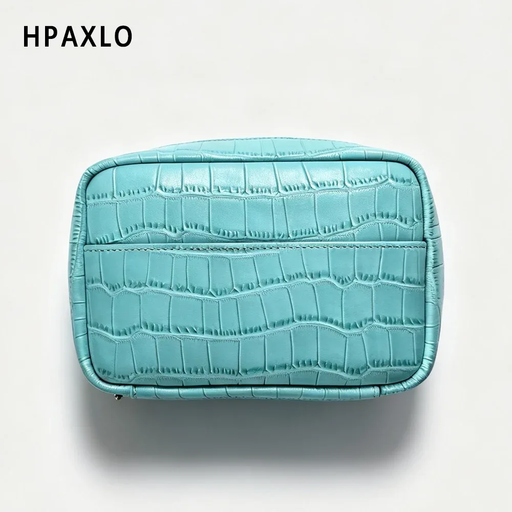 trousse de maquillage en cuir pleine fleur imprimé crocodile bleu, sac de toilette, cadeau femme, étui cosmétique, organisateur de maquillage de voyage