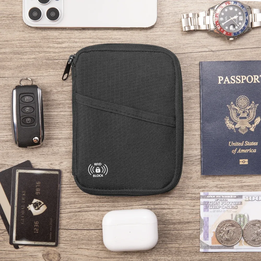 pochette pour passeport, portefeuille de voyage avec blocage rfid – étui organisateur de documents haut de gamme pour hommes et femmes – peut contenir des passeports, des cartes