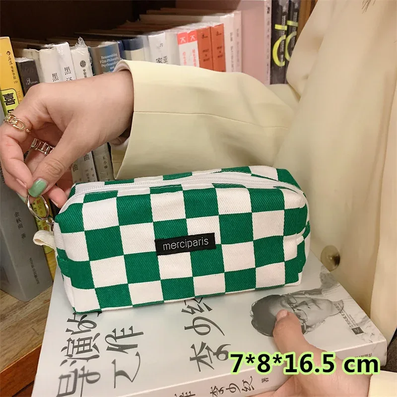 trousse de maquillage de voyage à carreaux, sac de rangement cosmétique, sacs à main pour femmes, portefeuille, étuis à crayons scolaires mignons, sacs en poudre, mode coréenne