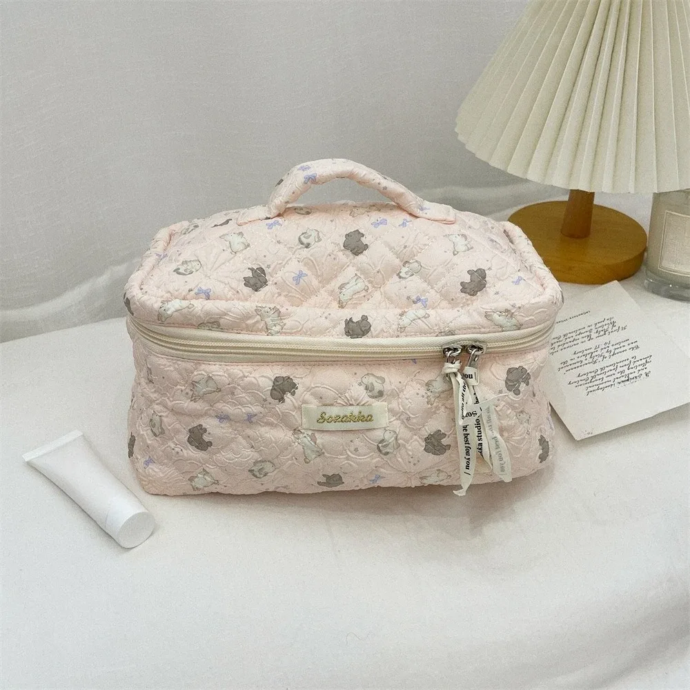 nouveau dessin animé dames sac de rangement de voyage rétro floral femmes sacs à cosmétiques mignon filles trousse de maquillage sac de maquillage sacs à main