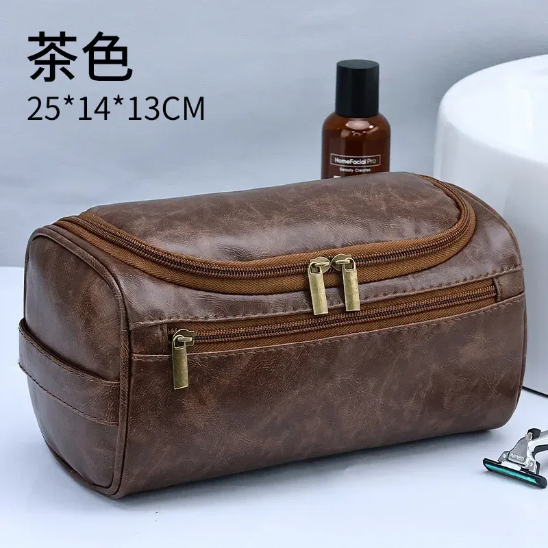 sac de maquillage suspendu de grande capacité, sac de lavage en cuir pu, sac à cosmétiques double couche pour hommes, organisateur essentiel de voyage, nouvelle collection 2024