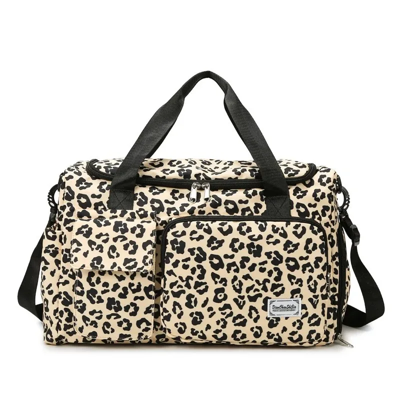 sac de voyage classique à imprimé léopard grande capacité avec plusieurs poches et compartiment à chaussures, sac de sport et de fitness