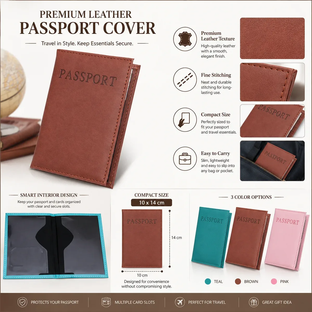 porte-passeport en cuir, étui de voyage fin pour documents, housse de protection pour passeport avec emplacements pour cartes pour les voyages