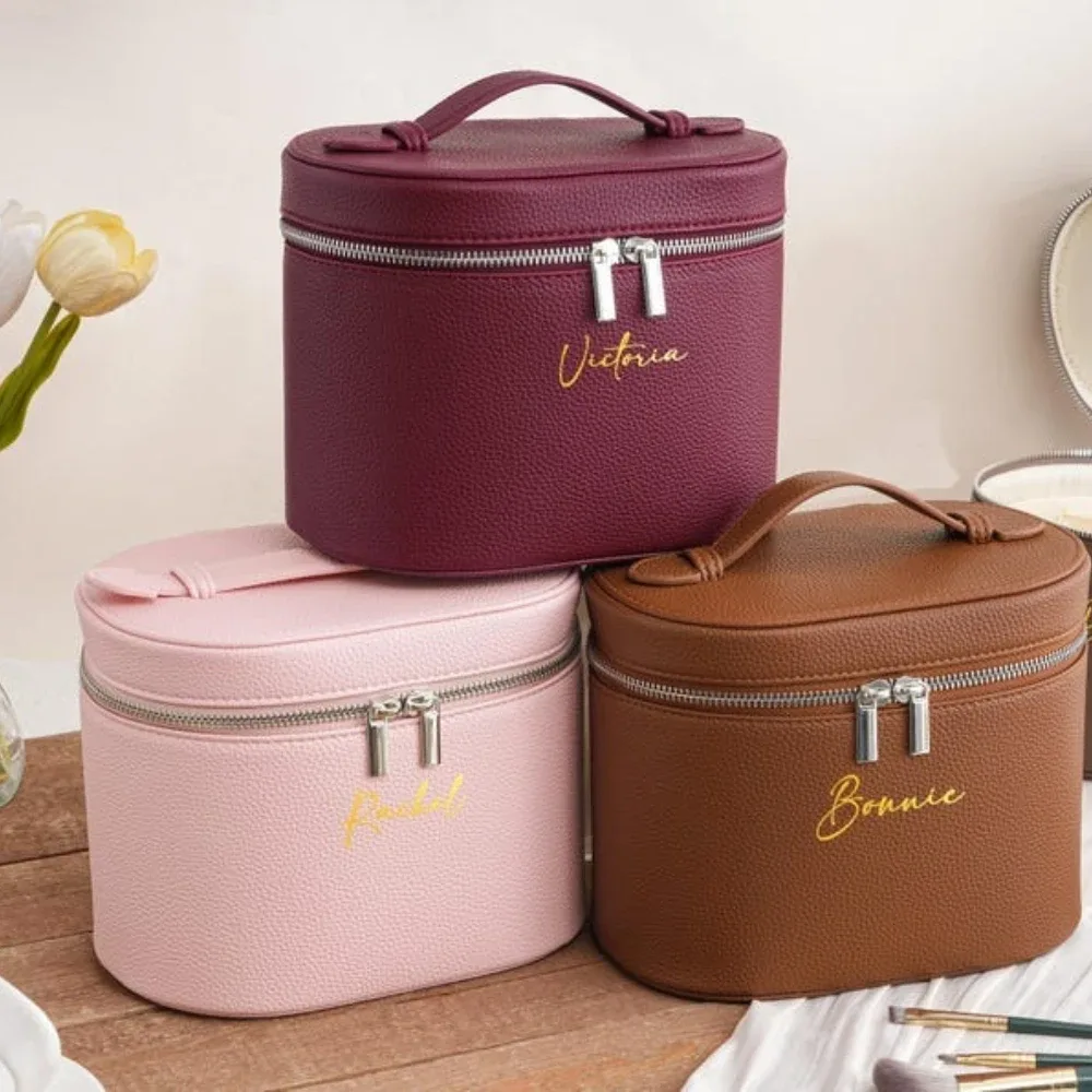 trousse de toilette de voyage personnalisée avec nom, sac de rangement portable en cuir pu avec compartiment de lavage séparé, idéal pour elle