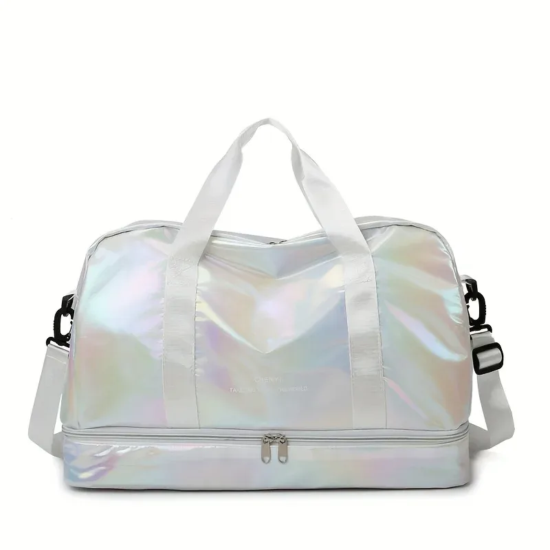 sac polochon de voyage holographique de grande capacité, fourre-tout léger en nylon pour week-end, pour sport, voyages de nuit