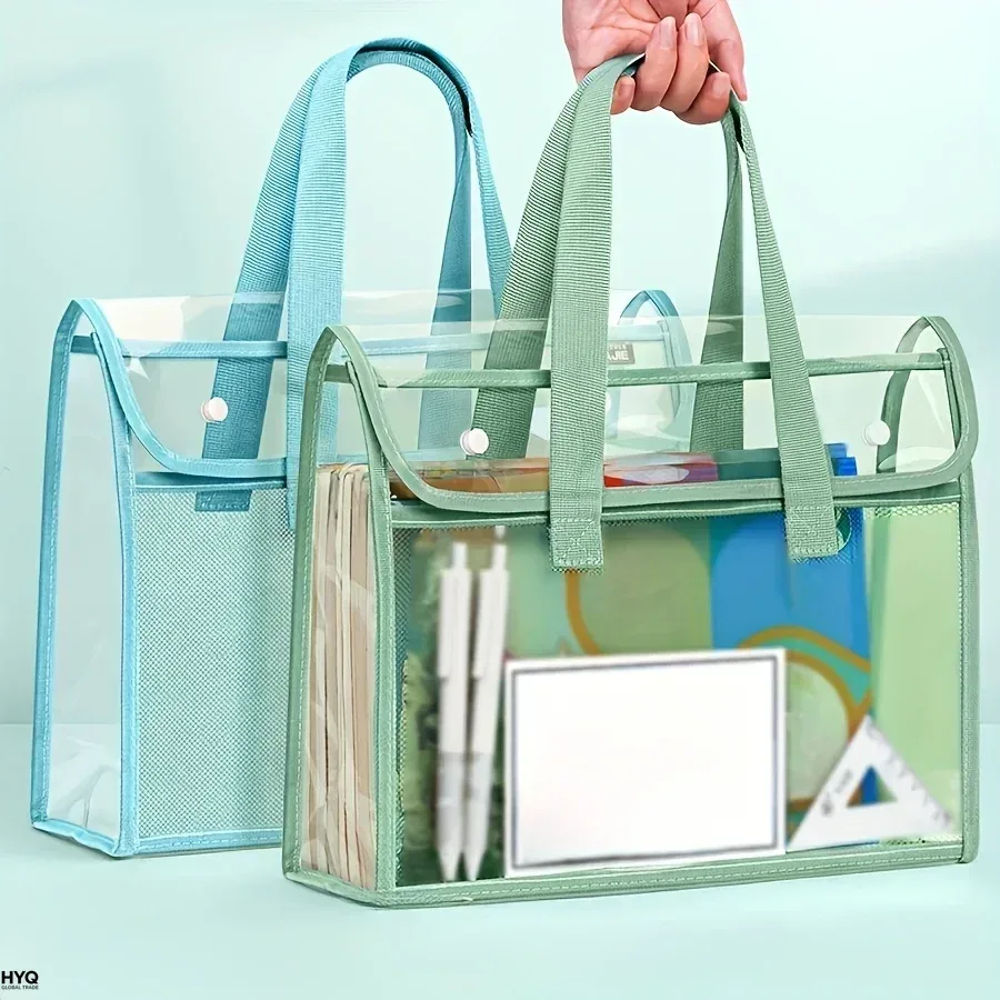 sac fourre-tout transparent pour les examens scolaires, organisateur de documents en pvc transparent, sac à main étanche avec poignées renforcées pour la papeterie