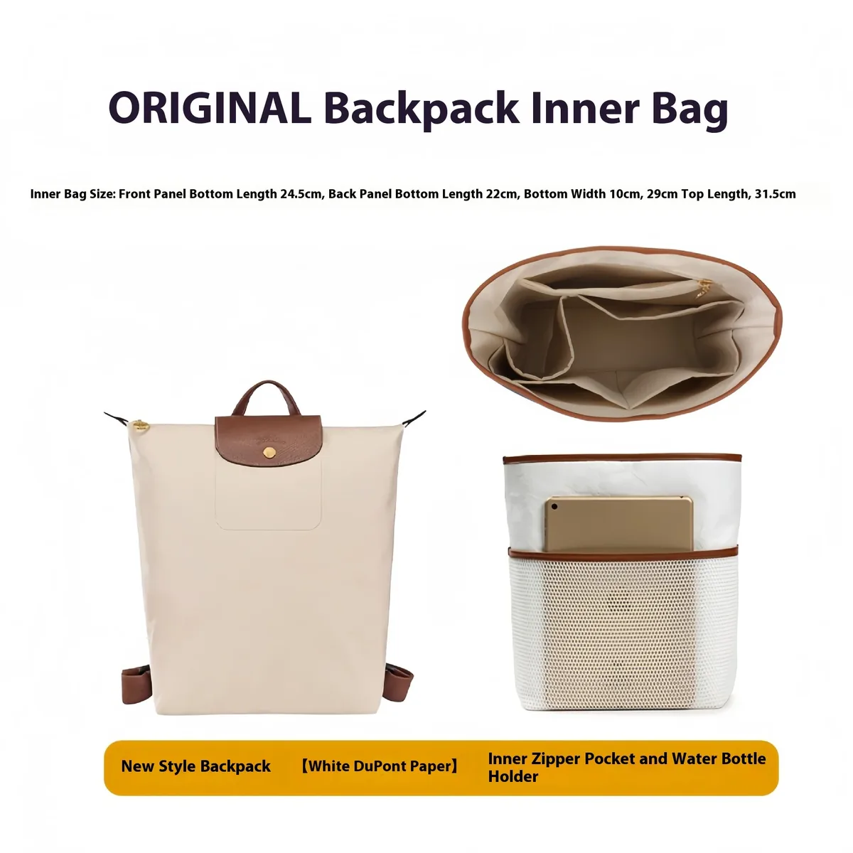 organisateur de sac étanche pour sac à dos longchamp, insert de rangement en maille, doublure de sac à main, accessoires pour sacs