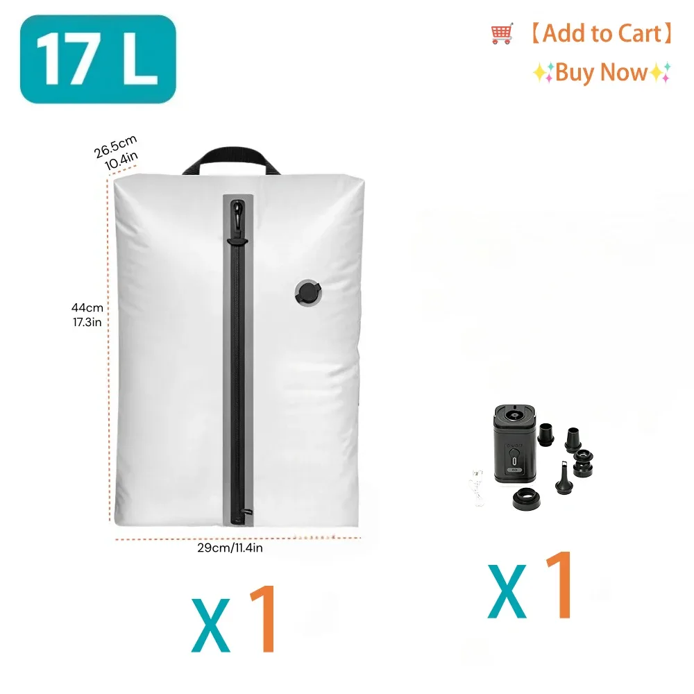 sac de rangement pour vêtements 17l avec pompe électrique usb en tpu, organisateur de compression de bagages portable pour voyage, noir, blanc, rouge