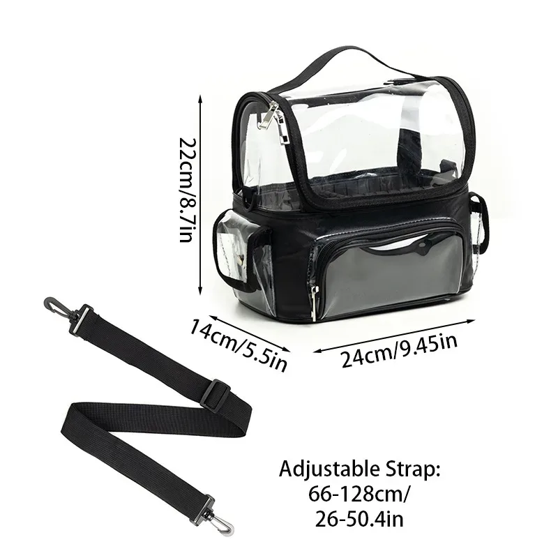 sac fourre-tout noir transparent en pvc multi-poches, approuvé pour les stades, sacs à maquillage transparents à bandoulière, sacs de voyage portables pour femmes, sac à main pour soins de la peau