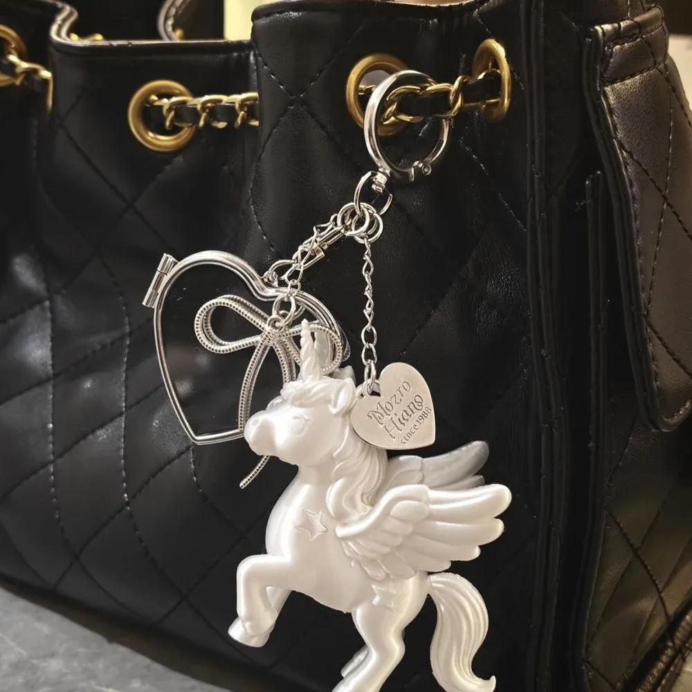 porte-clés licorne rose style coréen, pégase imprimé en 3d, breloque mignonne pour sac, fermoir cœur, pendentif pour sac à dos, cadeau pour femme et fille