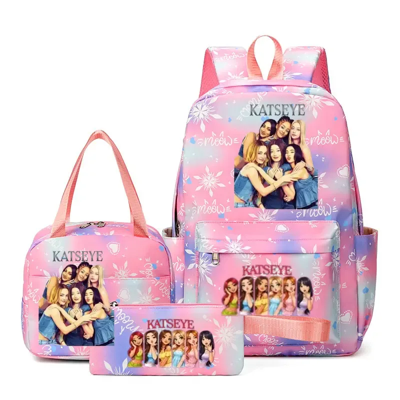 sacs à dos katseye à imprimé amusant, ensemble de 3 pièces, sacs d'école en nylon pour ordinateur portable pour femmes, pour adolescentes, garçons, étudiants, enfants, kawaii