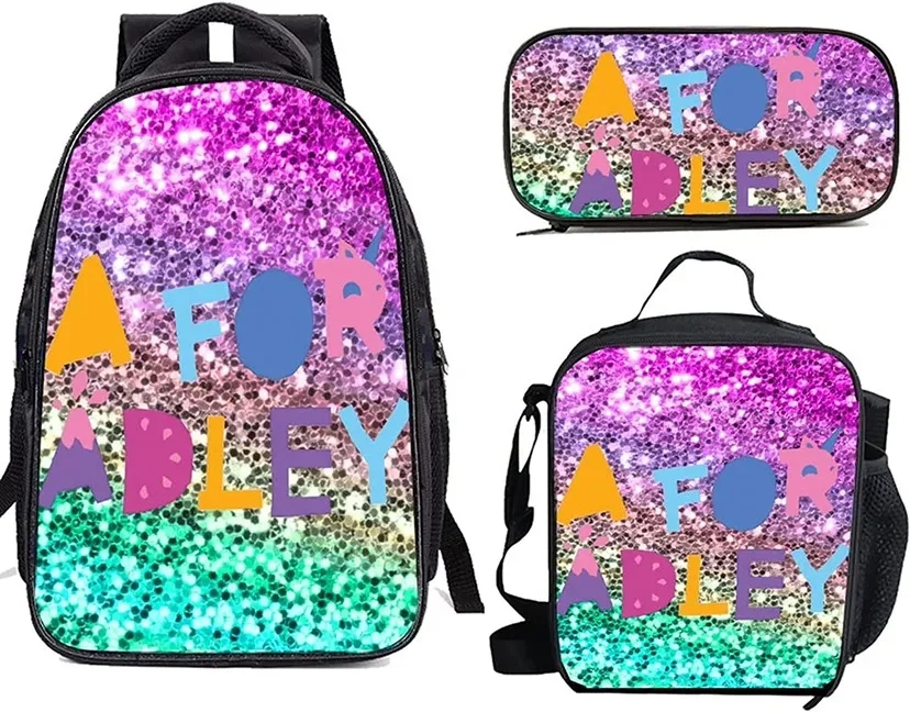 afor adley – sacs d'école classiques et populaires pour étudiants, impression 3d, 3 pièces/ensemble, sac à dos pour ordinateur portable, sac à déjeuner, trousse à crayons