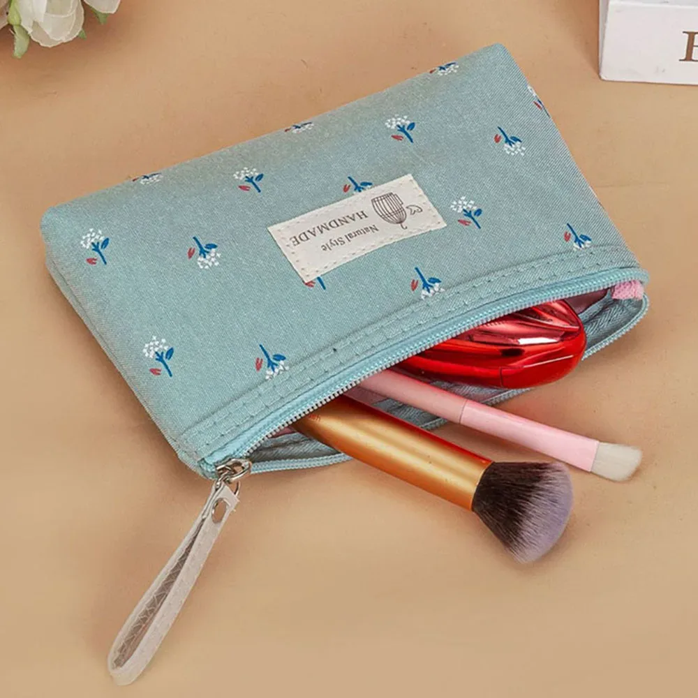 sac à cosmétiques en toile imperméable de style japonais et coréen, motif floral, portable, trousse de maquillage pour filles, trousse de toilette pour étudiants, trousse de papeterie