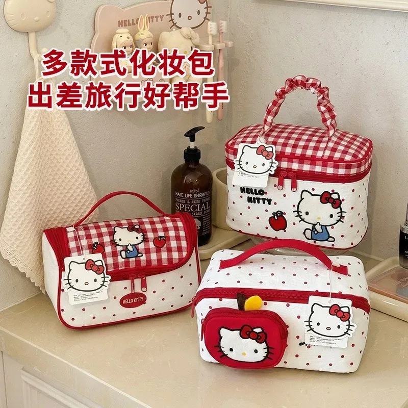 Véritable trousse de maquillage coréenne HelloKitty, sac de rangement mignon à motif de dessin animé