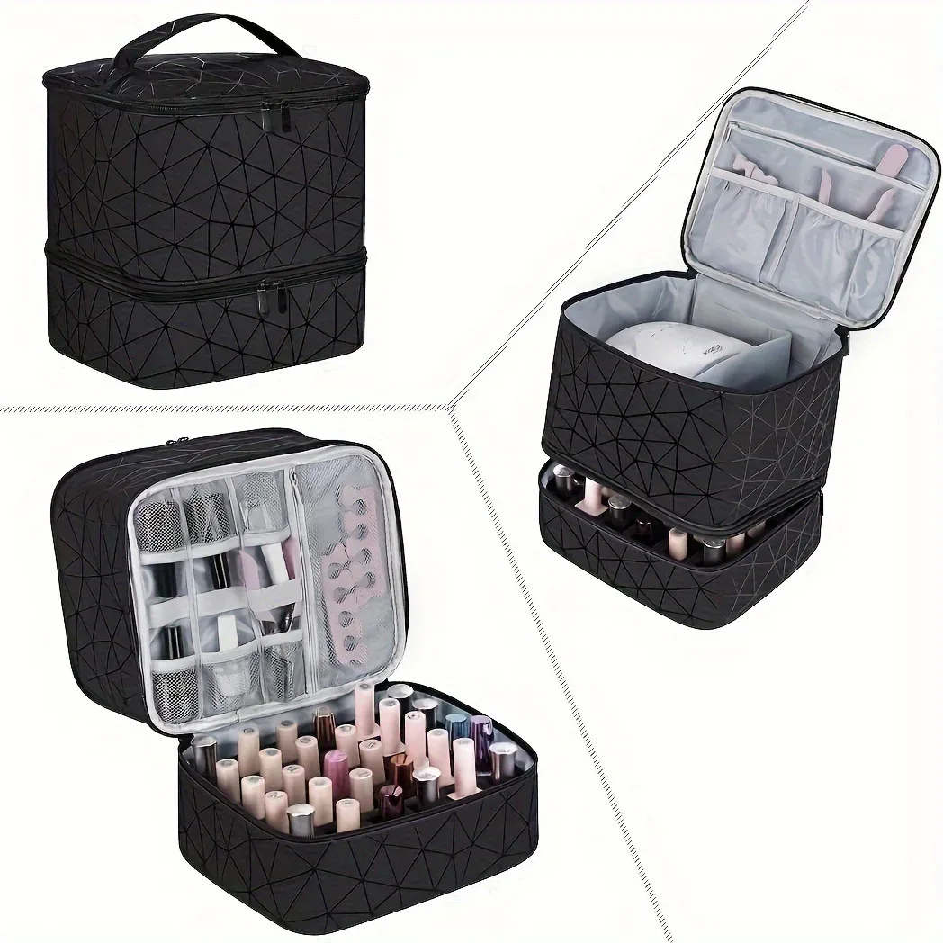 Organisateur de vernis à ongles avec lumière UV intégrée, étui de transport double couche pour vernis à ongles, capacité de 30 flacons, sac de rangement, kit de manucure